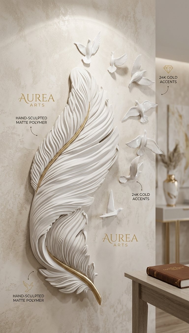 3d wall feather with birds