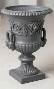 Classic Lion Head Grey Fiberglass Urn Planter