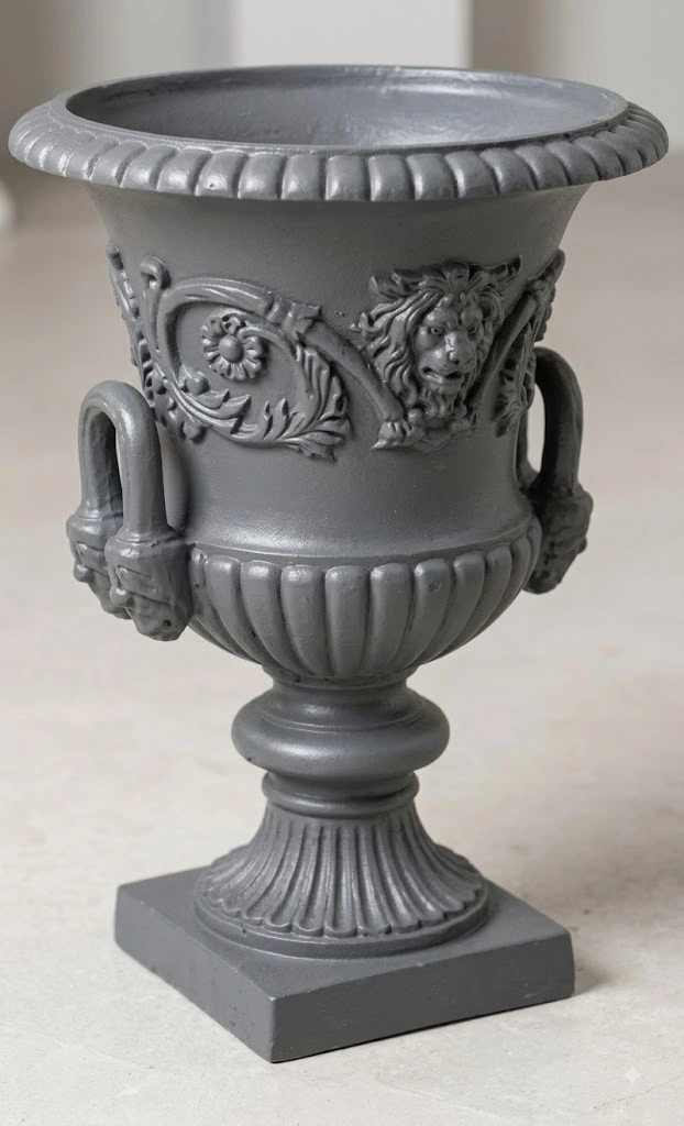 Classic Lion Head Grey Fiberglass Urn Planter