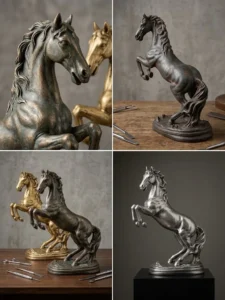 Handcrafted Antique Bronze Rearing Horse Sculpture | Shayan Fiberglass and Sculpture
